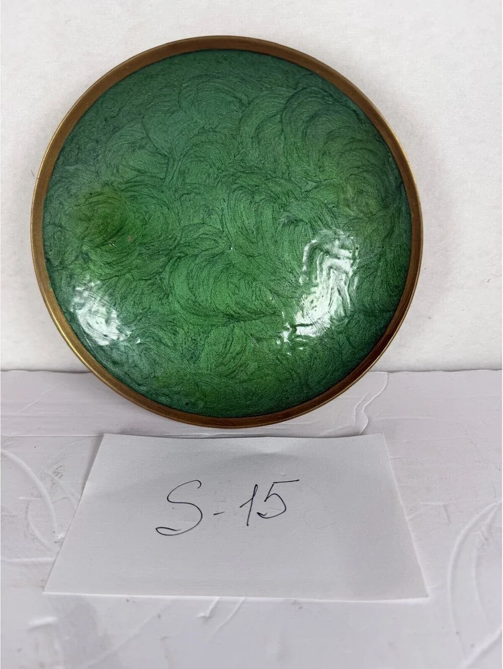 Foundry Collection Solid Brass Green Enamel Decorative Bowl S-15